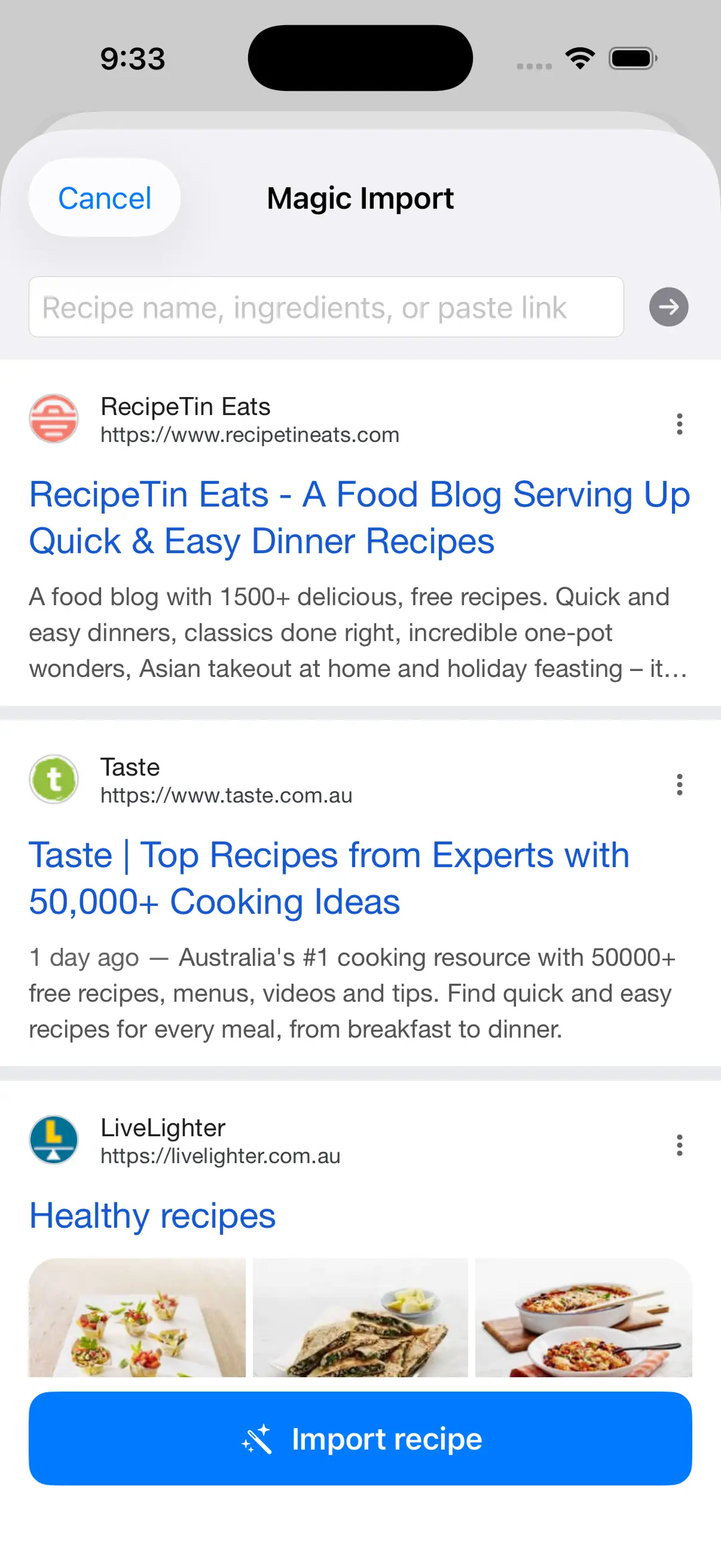 Import recipes from social into Bentofy